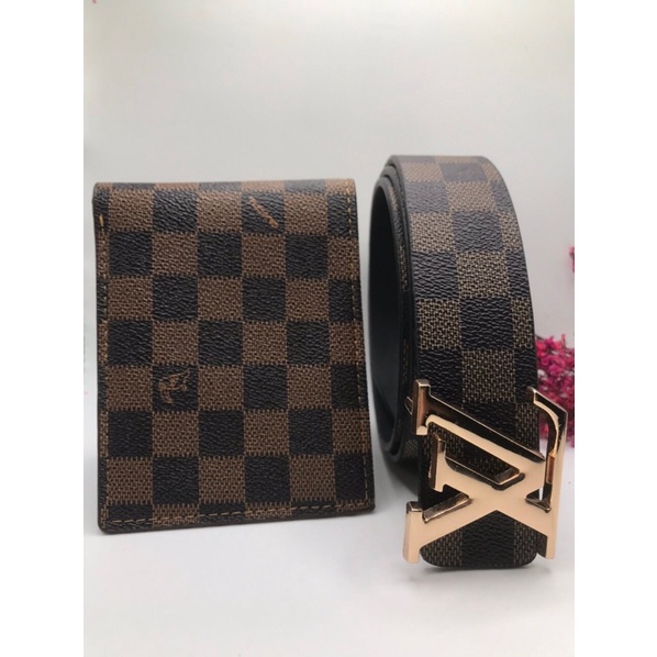 COMBO bộ caro nâu - Thắt lưng và ví - Dây nịt da và bóp da cao cấp new 2022
