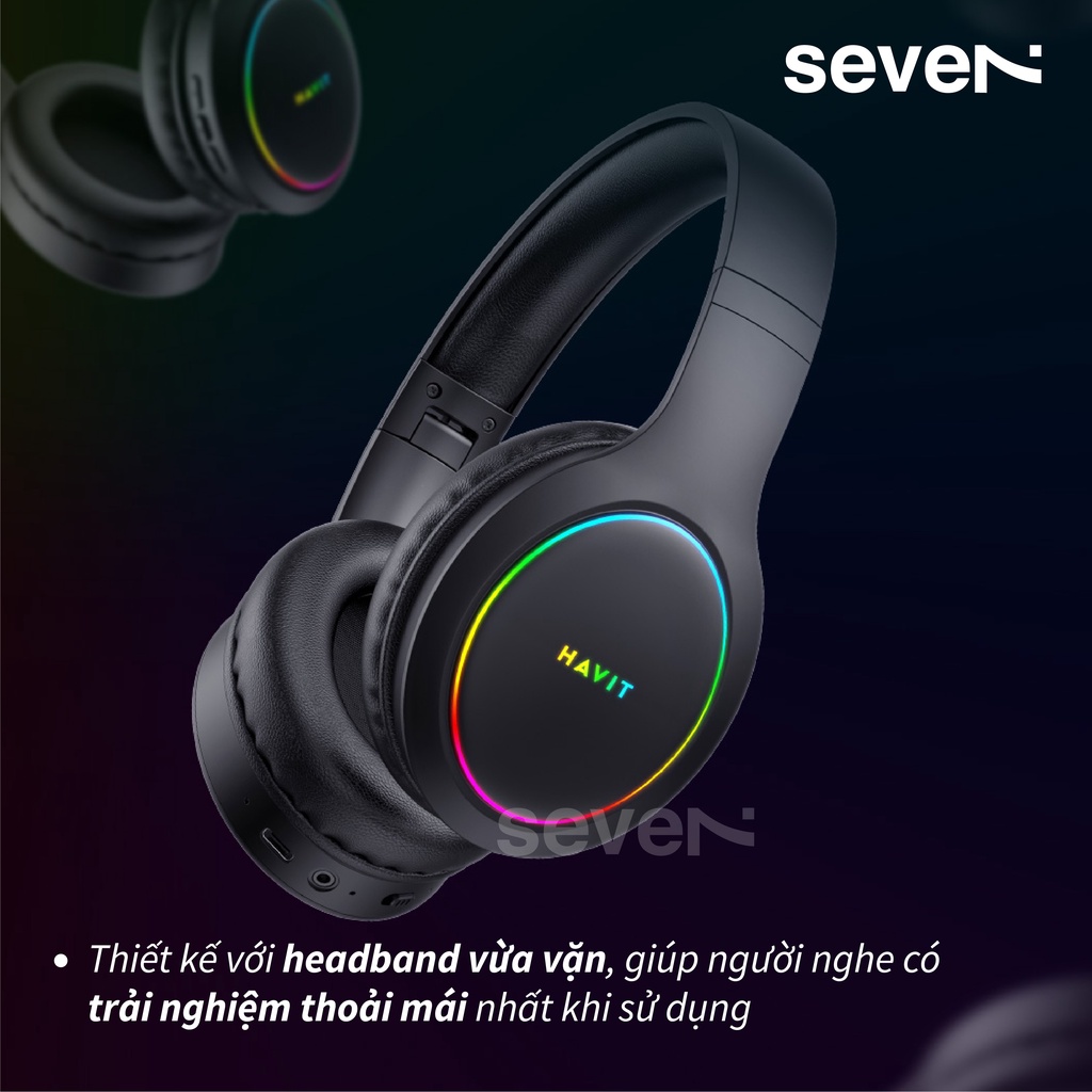 Tai Nghe Headphone Bluetooth HAVIT H633BT, Kiểu Dáng Công Thái Học,  Nghe Đến 22H - Chính Hãng BH 12 Tháng