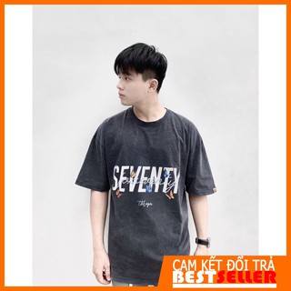 Áo Thun Wash Vải Cotton Cao Cấp Unisex-Logo Seventy Phản Quang-Hoạ Tiết Bướm