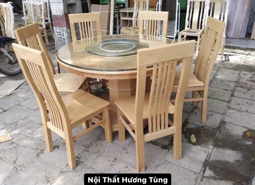 Bàn Ăn Tròn Gỗ Sồi - Có Bọc Nệm Da/ Nỉ - Mặt Đá - Nội Thất Hương Tùng - Cam Kết Giao Đúng Sản Phẩm.