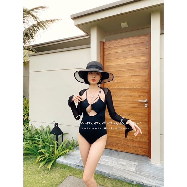 BIKINI Liền dài tay lưới cut out ngực sexy