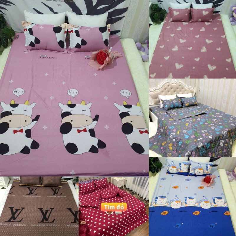 Bộ Ga Giường 3 Món【RẺ BỀN ĐẸP】Ga Chun Kèm Vỏ Gối Cotton Poly Kích thước m6x2m; m8x2m; 2mx2m2 (Ảnh thật, được chọn mẫu)