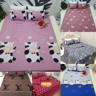 Bộ Ga Giường 3 Món【RẺ BỀN ĐẸP】Ga Chun Kèm Vỏ Gối Cotton Poly Kích thước m6x2m; m8x2m; 2mx2m2 (Ảnh thật, được chọn mẫu)