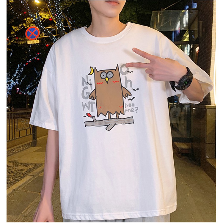 Áo thun 360 unisex nam nữ tay lỡ đơn giản fom rộng cotton hình Cú Mèo siêu cute - áo phông nam nữ dáng rộng