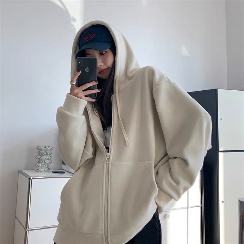 Áo khoác nỉ hoodie zip ,áo hoodie nam nữ form rộng chất nỉ bông 2 lớp trơn