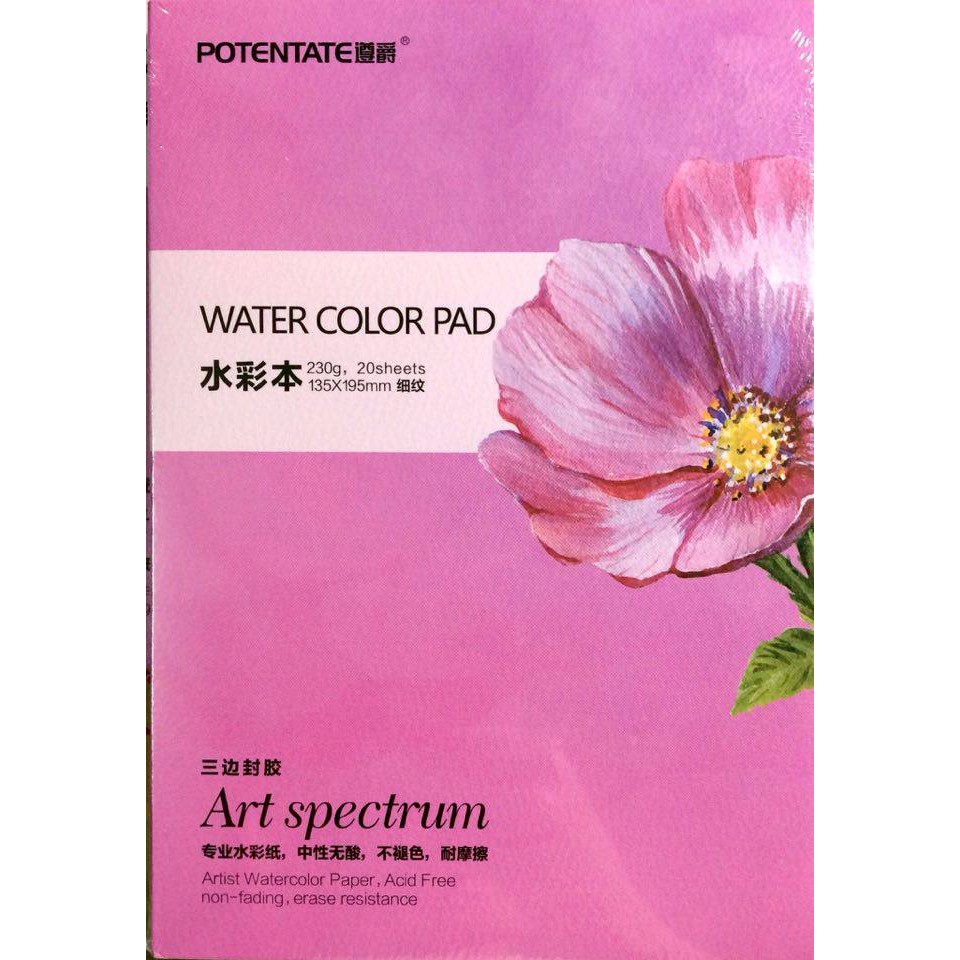 RẺ NHẤT] SỔ VẼ MÀU NƯỚC POTENTATE A5/ A4/ A3 GÁY XOẮN, GÁY DÁN HỒNG/ XANH