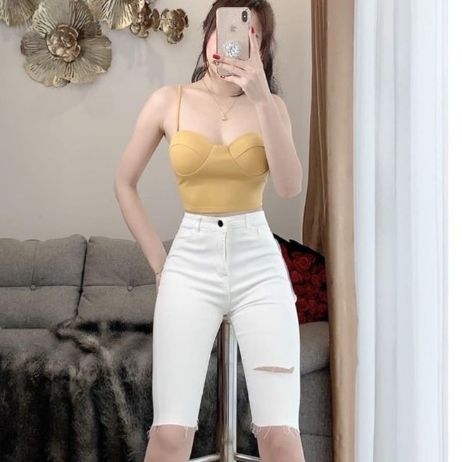 Quần ngố lưng cao RÁCH GỐI 1 BÊN