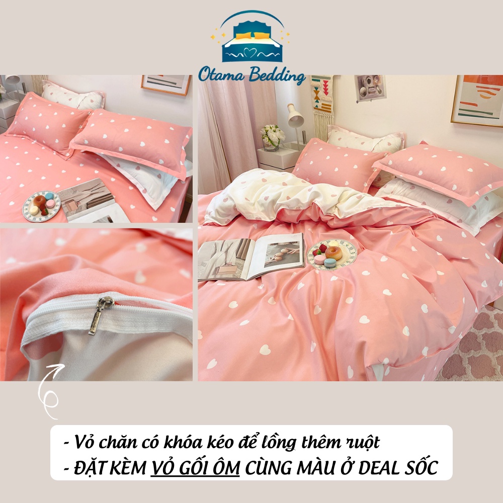 Bộ chăn ga gối 4 món kèm vỏ gối cotton poly trái tim vintage , Bộ ga gối drap giường bo chun - Otama Bedding | BigBuy360 - bigbuy360.vn