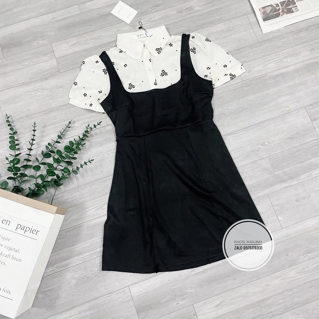 ✨BÁN SỈ✨Đầm đen phối đũi hoa
