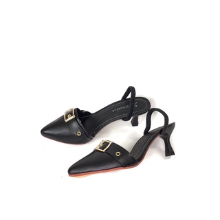 Giày sandal cao gót nữ bít mũi khóa da lỳ cao cấp gót cao 5p sang chảnh ms Q134