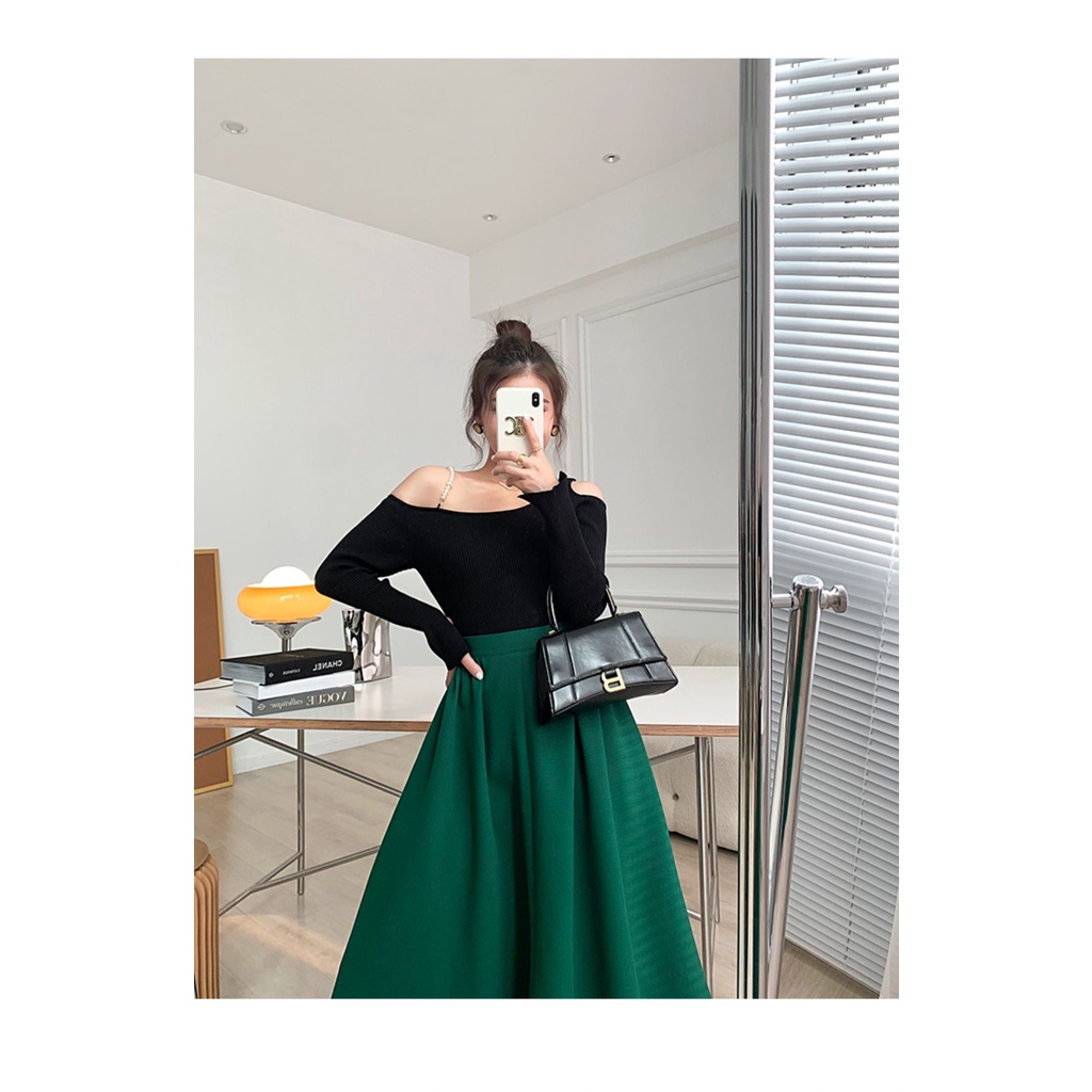 Thời trang thiết kế KM - chân váy dáng dài 3 màu: xanh, đen, be hot trend 2022