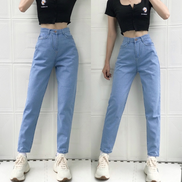 Quần Baggy Jean Nữ TRƠN ĐẬM / NHẠT Basic Đẹp Y Hình - LƯNG CAO