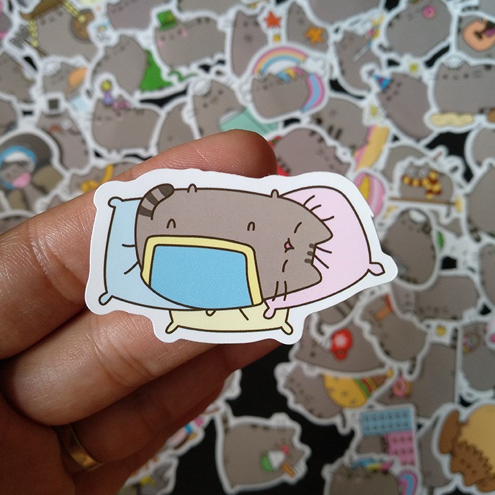 Bộ Sticker dán cao cấp chủ đề MÈO PUSHEEN - Dùng dán Xe, dán mũ bảo hiểm, dán Laptop...