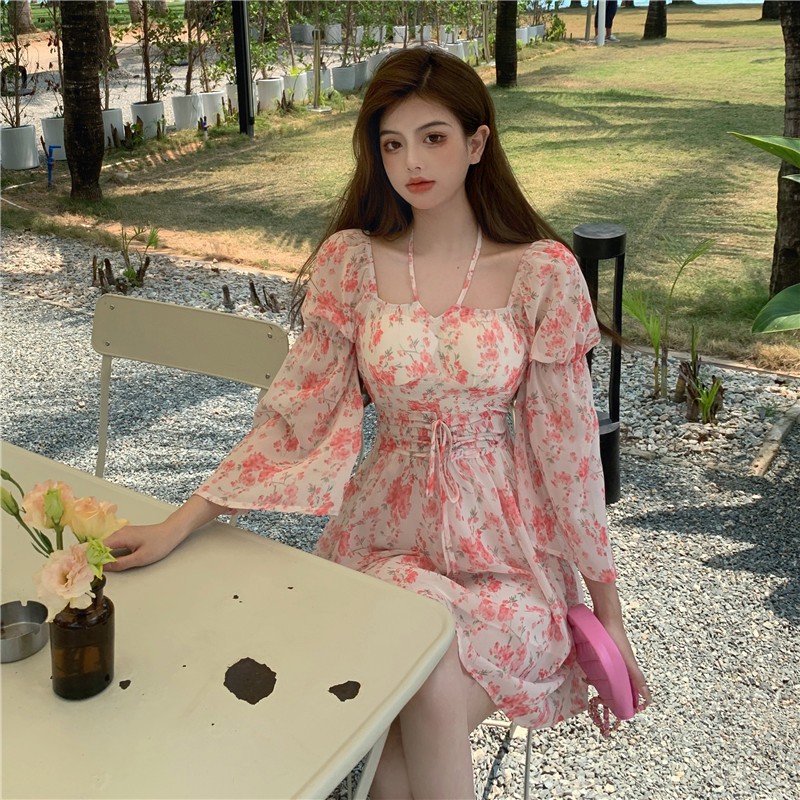 Đầm dáng xòe hoa nhí tay dài mini Emilyshop ulzzang