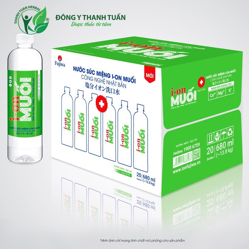 Thùng 20 Chai Nước Súc Miệng Ion Muối Fujiwa Hương Mint Bạc Hà/ Hương Biển 680ml