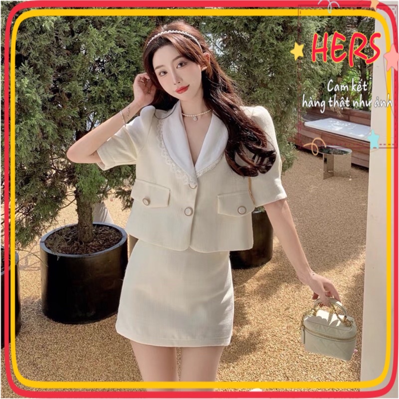 Set dạ tweed áo tiểu thư phối chân váy xinh xỉu, có ảnh thật