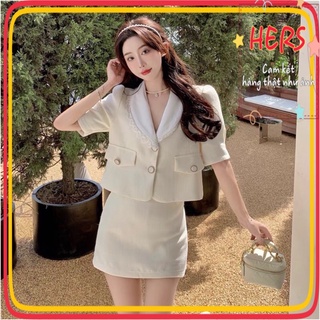 Set dạ tweed áo tiểu thư phối chân váy xinh xỉu, có ảnh thật
