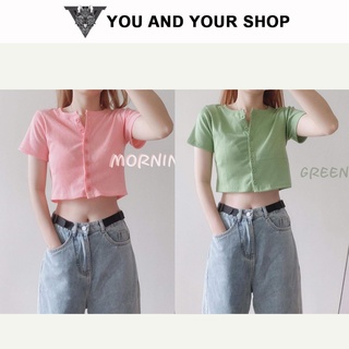 Áo Croptop YAYSHOP phong cách Hàn quốc chất thun gân mềm mát họa tiết Nút tay Ngắn cực xinh xắn