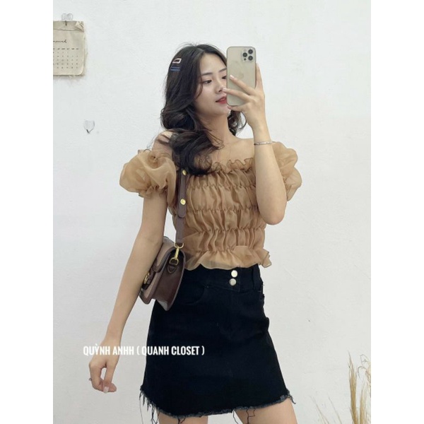 áo trễ vai nữ croptop rúm tầng xinh xắn nhiều màu