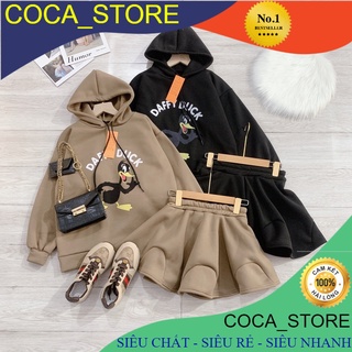 Set Bộ Hoodie Chân Váy Chữ A Nỉ DAFYY DUCK 2 Màu Dưới 64kg.