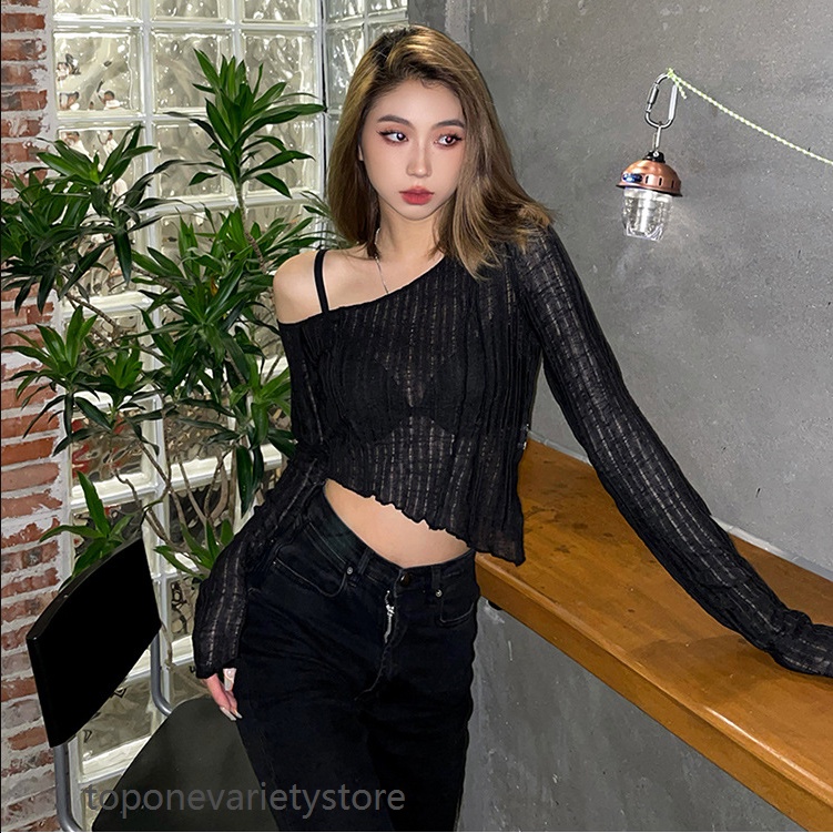 Áo thun dài tay trễ vai màu trơn thời trang quyến rũ cho nữ