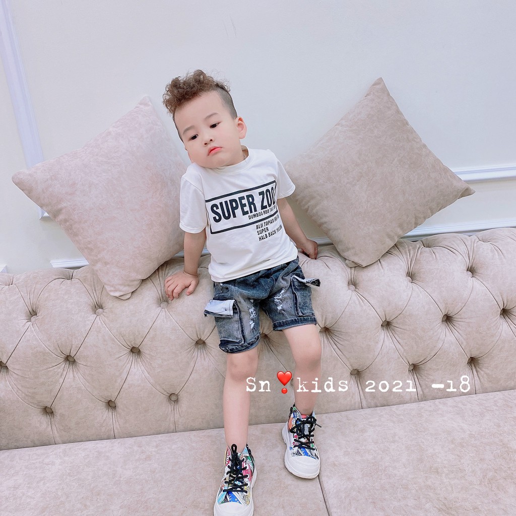 Bộ Super Zoo Phối Quần Jean Túi Hộp Sành Điệu Cho Bé Trai V299 - NamKidShop