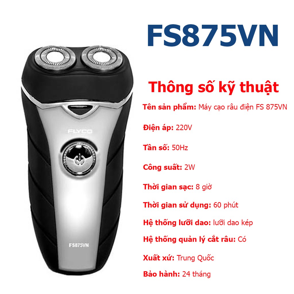 [Mã FMCG8 giảm 8% đơn 250K] Máy cạo râu điện 2 lưỡi Flyco FS871VN / FS873VN / FS875VN