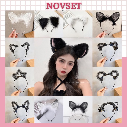 Băng Đô Mèo NOVSET Bờm Tóc Hình Tai Mèo Phối Lông Chuông Gợi Cảm [ MÃ E806 ]