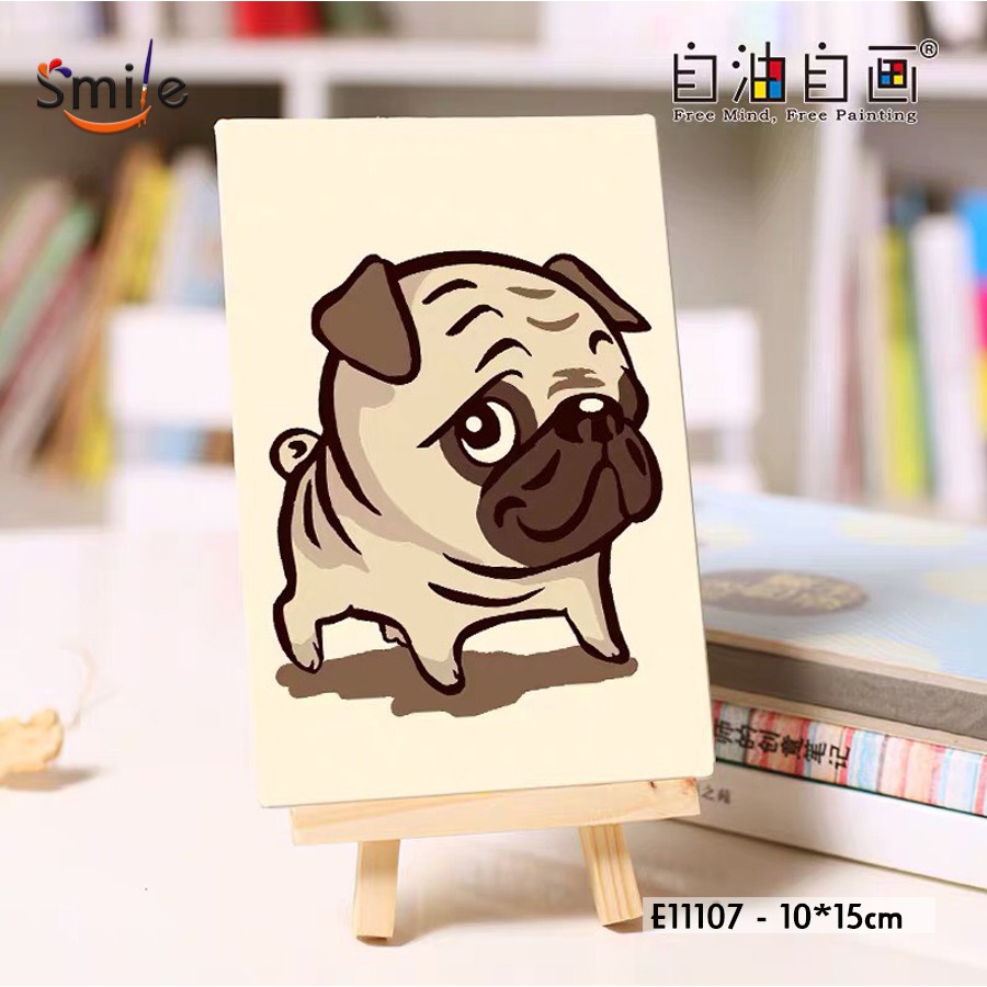 Tranh tô màu theo số cao cấp Smile FMFP size nhỏ 10x15cm cho bé Chó Pug mặt xệ E11107 | BigBuy360 - bigbuy360.vn