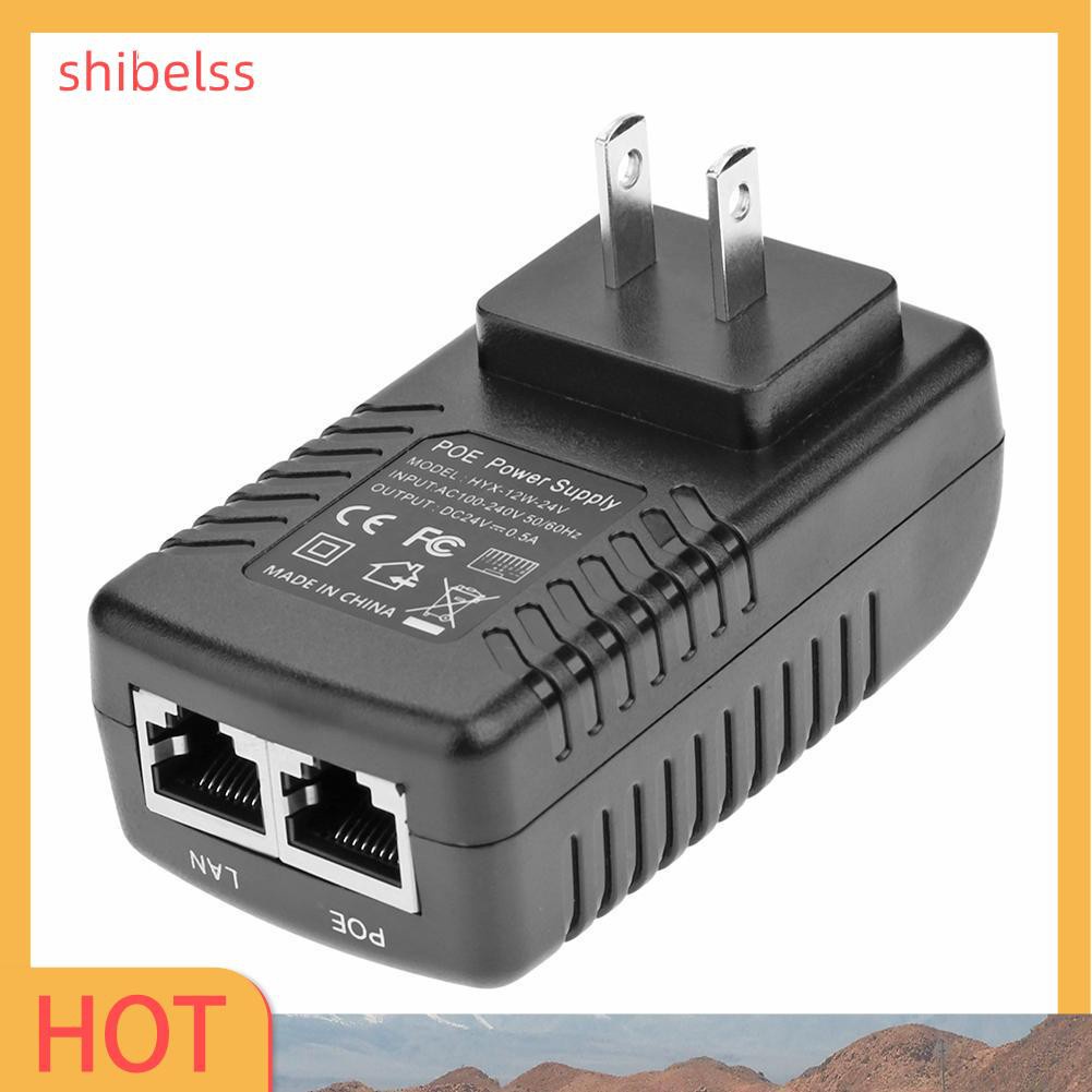 Shibelss 24V 0.5A 12W Wall Plug POE Injector Ethernet Adapter IP Phone Camera Switch