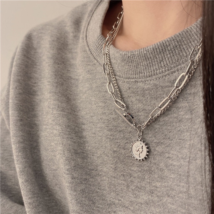 Dây Chuyền Hai Lớp 19802 Người Phong Cách Hip Hop Đường Phố