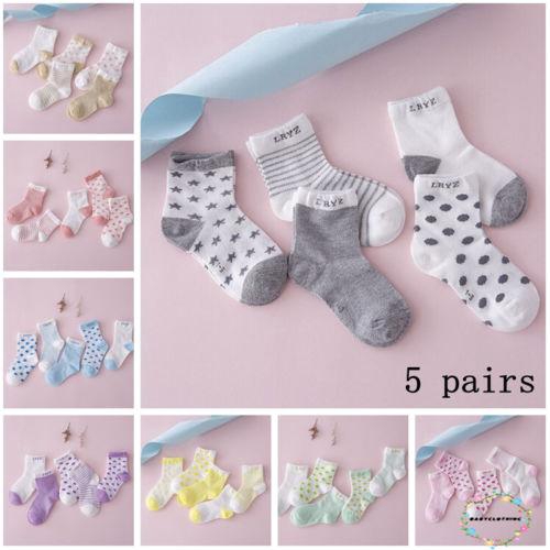 Bộ 5 đôi tất cotton in họa tiết hoạt hình nhiều màu tùy chọn cho bé 0-6 tuổi