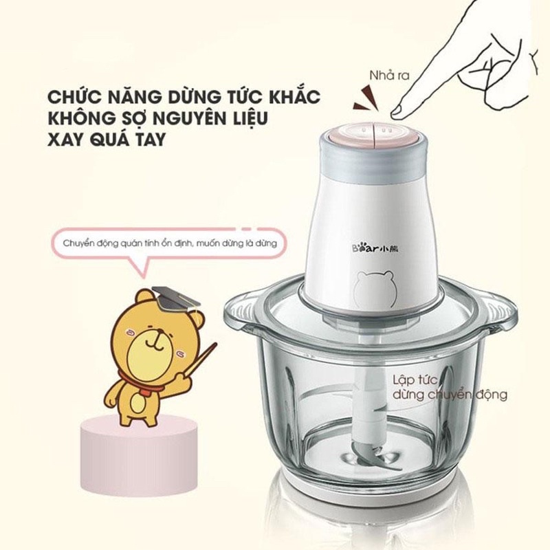 Máy xay thịt,xay rau củ quả Bear QSJ-B02Q1 dung tích 2L nồi thuỷ tinh cao cấp chính hãng