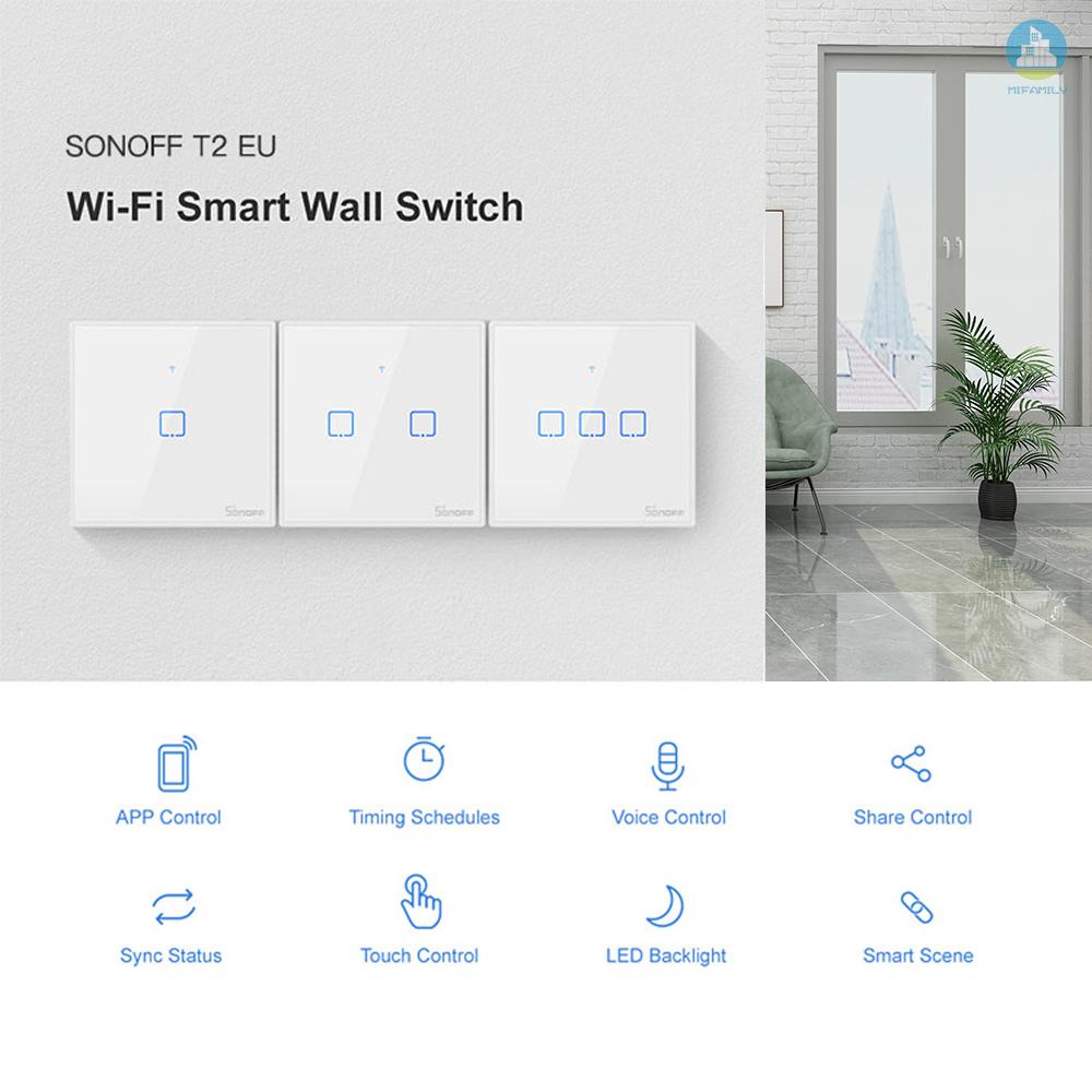 MI  SONOFF T2UK3C-TX 3 Gang Smart WiFi Wall Light Switch 433Mhz RF Remote Control APP/Touch Control Timer UK Standard Panel Smart Switch Compatible with Google Home/Nest & Alexa