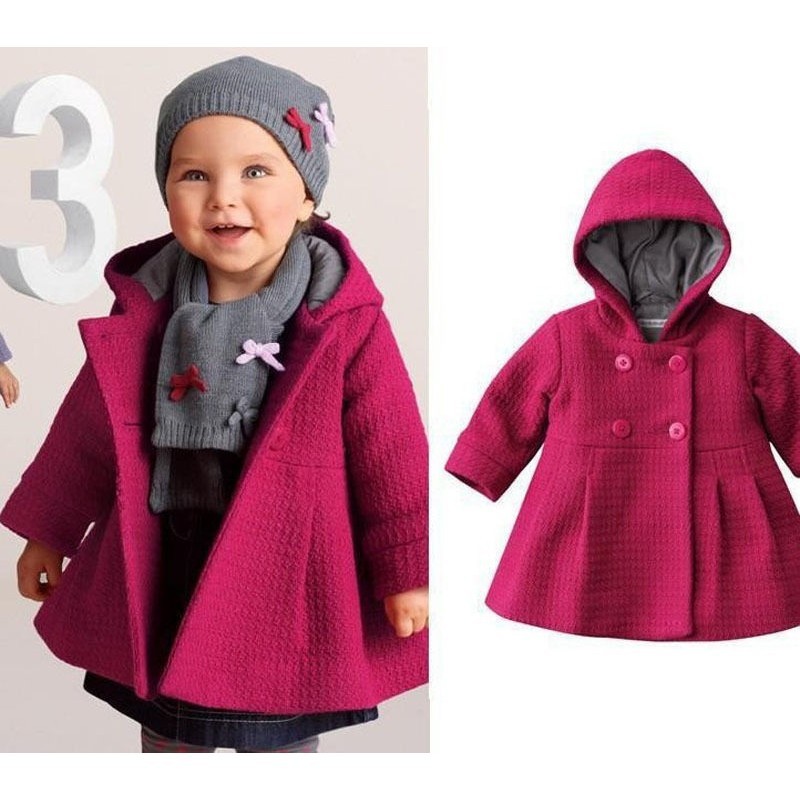 ღ♛ღNew Baby Toddler Girl Autumn Winter Horn Button Hooded Pea Coat Outerwear Jacket