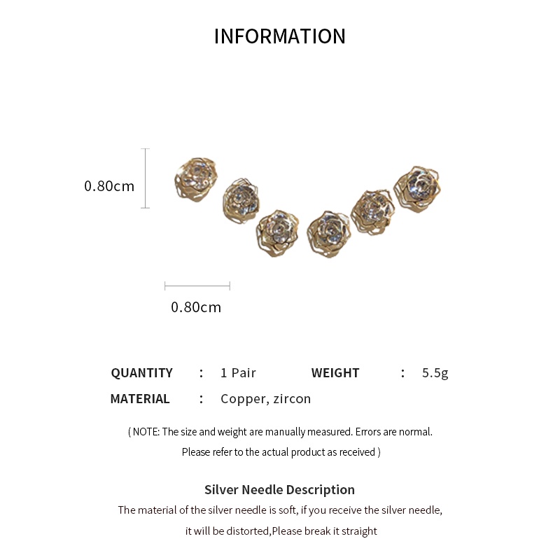 DREJEW Set 6 khuyên tai kiểu bông hoa đính đá zircon thời trang Hàn Quốc dành cho nữ