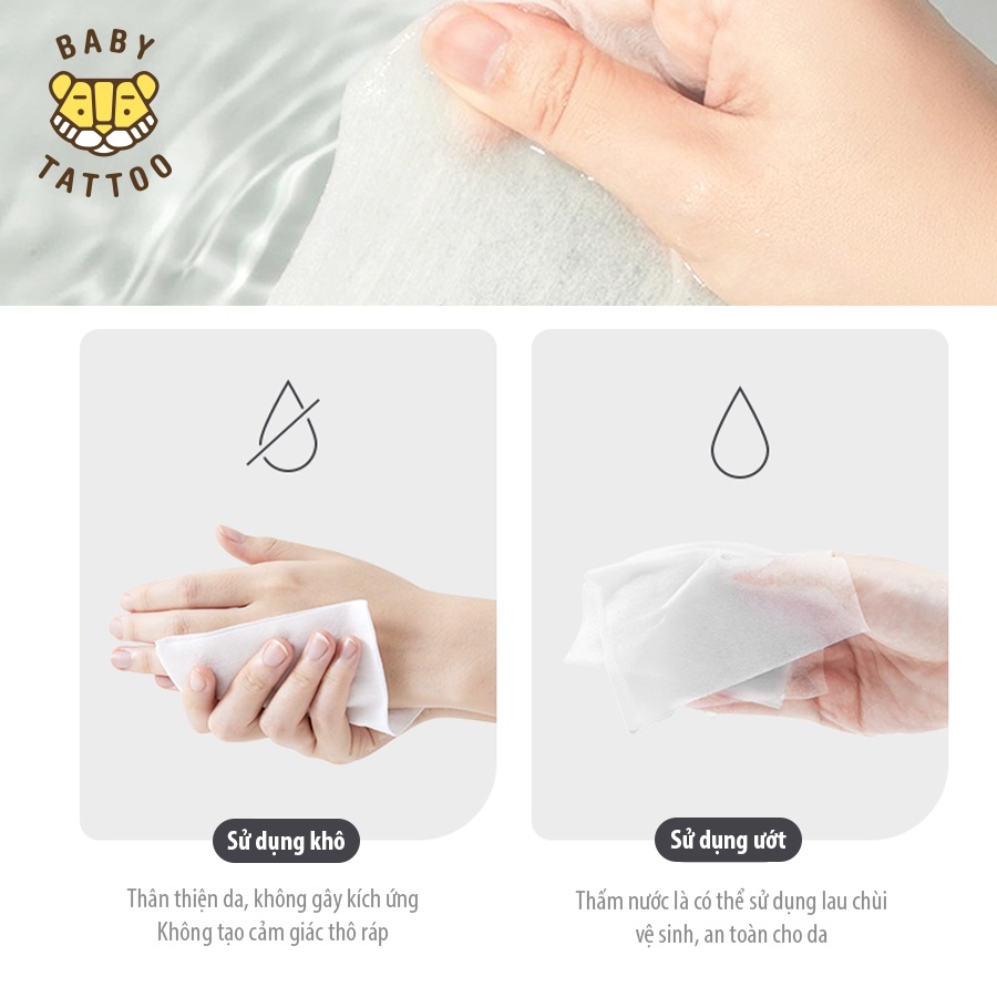 BABY TATTOO Khăn Giấy Bông Khô Cao Cấp Cho Bé Chất Vải CASHMERE, Đa Năng Sử Dụng Khô Hoặc Ướt