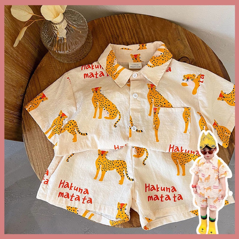 Set Đồ Mùa Hè 2 Món Gồm Áo Sơ Mi Tay Cộc In Họa Tiết Hổ + 1 Quần Ngắn Thời Trang Cho Bé Trai / Gái
