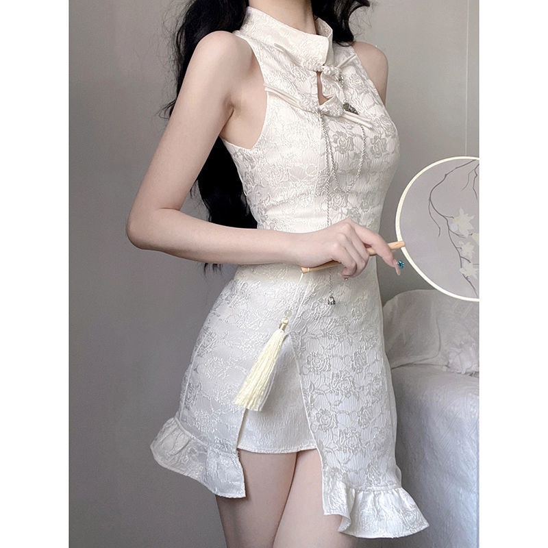 Sườn Xám Cách Tân Dáng Chữ A Không Tay Phong Cách Trung Hoa Thời Trang Mùa Hè 2022 Mới