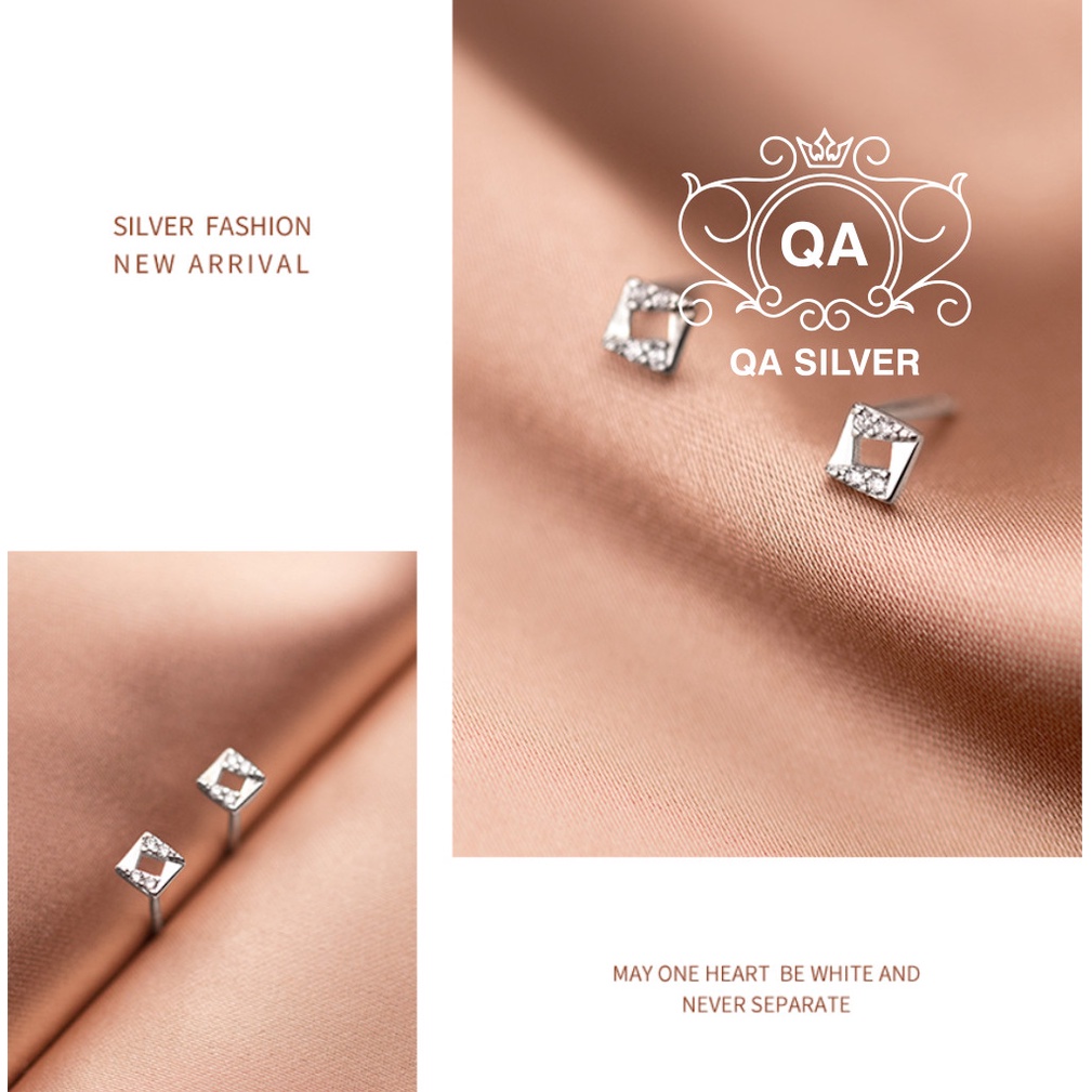 Khuyên tai bạc 925 vuông khảm đá nhỏ bông nam nữ hình học mini S925 SQUARE Silver Earrings QA SILVER EA220507
