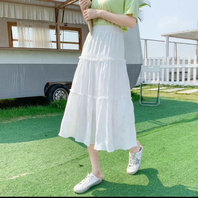 Chân váy midi 3 tầng bèo nhún ulzzang