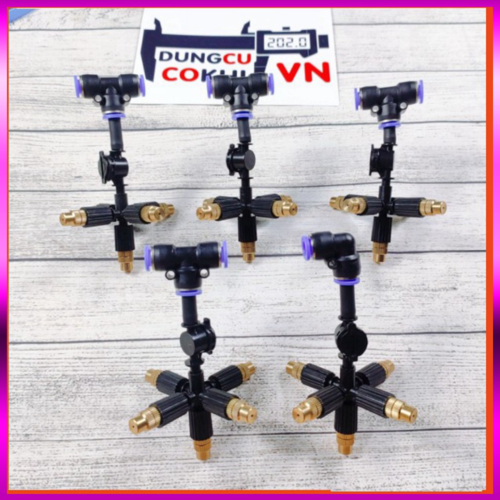 [GIÁ TỐT] 5 Béc phun sương 5 tia đồng, có chống nhỏ giọt kèm kết nối nhanh ống 8mm, dùng tưới cây, tưới lan