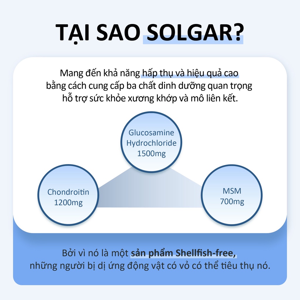 Viên Uống Solgar Triple Strength Glucosamine Condrotin MSM Hỗ Trợ Xương Khớp, Giúp Giảm Thái Hóa Khớp ( Date T2/2024)