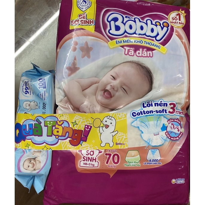 Tã dán bobby sơ sinh XS72/S80/M76/L68/XL62/Newborn 2