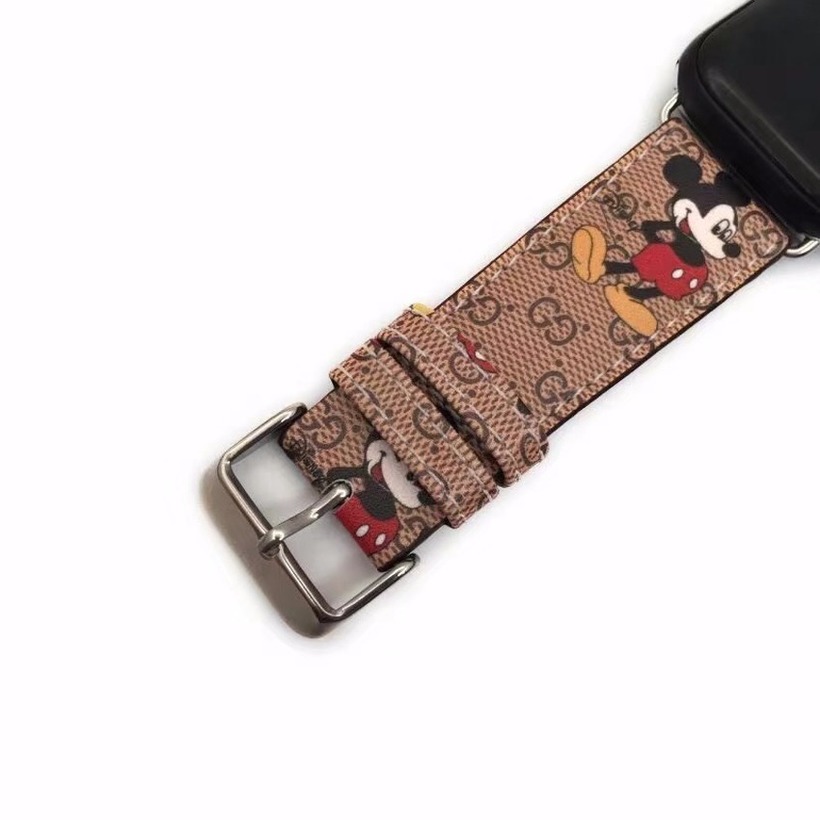 Dây đeo da in hình Mickey/Minnie đáng yêu cho đồng hồ Iwatch 1/2/3/4/5 38/40/42/44mm