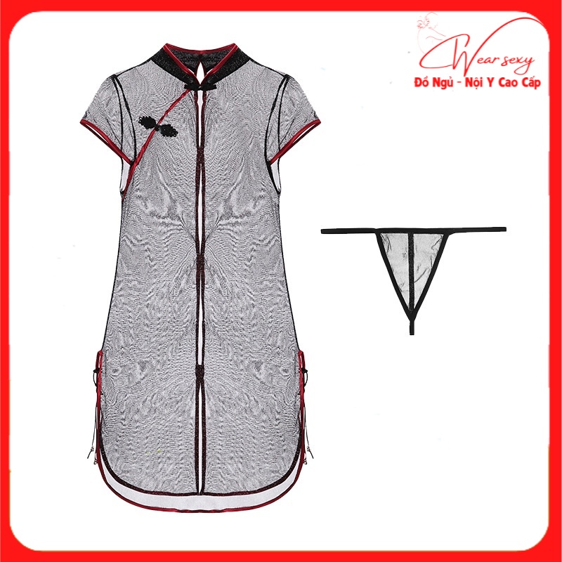 Sườn Xám Xẻ Tà Trong Suốt Quyến Rũ MS012  [CWEAR.SEXY_ĐỒ NGỦ &amp; NỘI Y CAO CẤP]