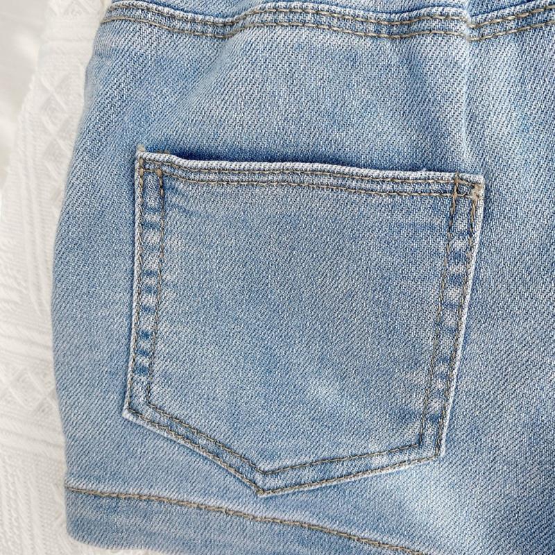 Quần Short Denim Ống Rộng Màu Trơn Thời Trang Mùa Hè Cho Bé Gái