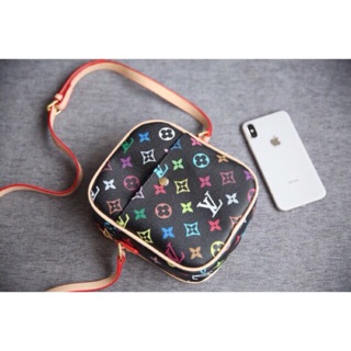 Túi lv vuông phối hoa văn pha màu fullbox mã code kèm dây da đeo chéo