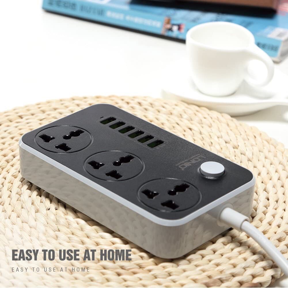 Ổ điện đa năng thông minh 6 cổng sạc usb, 6 rắc cắm nguồn 220V công suất chịu tải 3000w