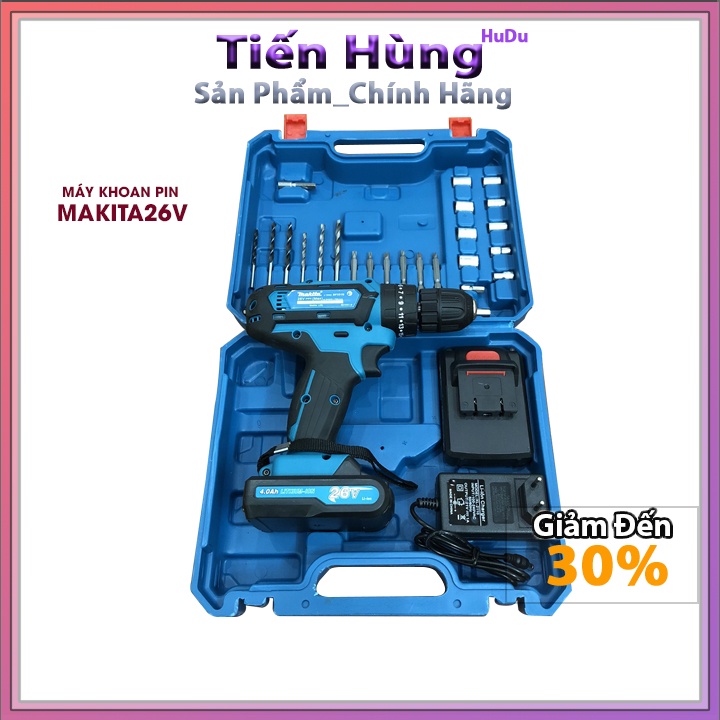 Máy Khoan Pin Makita 26v 2 Pin Máy Bắt Vít Tặng kèm Bộ Phụ Kiện 24 chi tiết có chế độ búa khoan tường tiện dụng